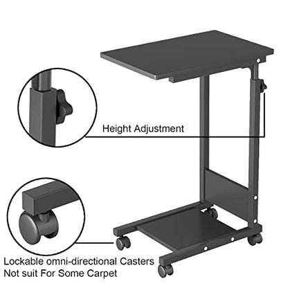 TigerDad Adjustable Height C Table Sofa Side Bedside Table with Wheels, Hospital Bed Table Rolling Tray with Storage, Mobile Computer Desk Laptop Table for Home Use - color: Black