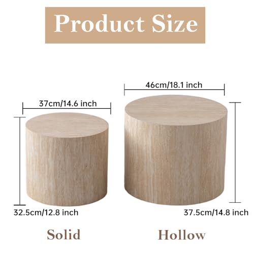 Round Nesting Coffee Table Set of 2 Modern Small Round Coffee Table Travertine Side Table Small End Table Circular Coffee Tables Circle Nested Coffee Tables for Living Room (Travertine) - color: Travertine Regular