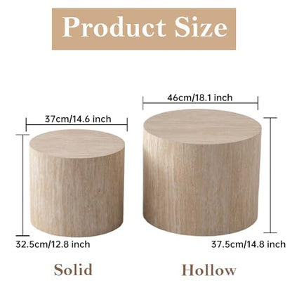 Round Nesting Coffee Table Set of 2 Modern Small Round Coffee Table Travertine Side Table Small End Table Circular Coffee Tables Circle Nested Coffee Tables for Living Room (Travertine) - color: Travertine Regular