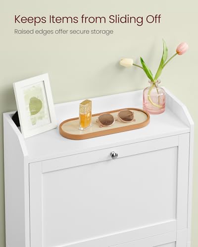 VASAGLE Shoe Cabinet with 3 Flip Drawers, Shoe Organizer, Adjustable and Removable Dividers, Holds 12-20 Pairs, Entryway, 9.4 x 23.6 x 47.7 Inches, Cloud White ULBC036WB02S - color: Cloud White, size: 9.5"d X 23.6"w X 47.7"h-shoe Cabinet