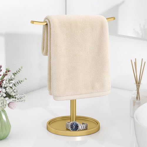 STWWO Hand Towel Holder | Stainless Steel Towel Holder Stand for Bathroom, Kitchen Countertop, T-Shaped Hand Towel Rack Stand, Gold - color: Gold