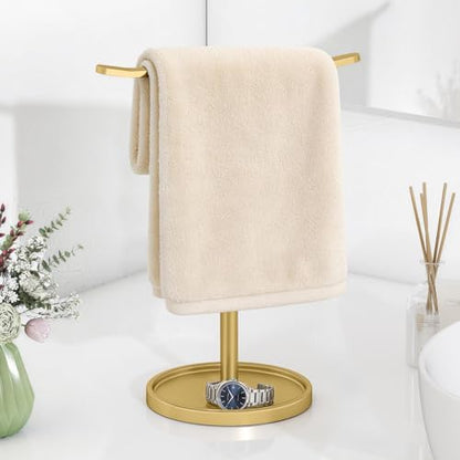 STWWO Hand Towel Holder | Stainless Steel Towel Holder Stand for Bathroom, Kitchen Countertop, T-Shaped Hand Towel Rack Stand, Gold - color: Gold