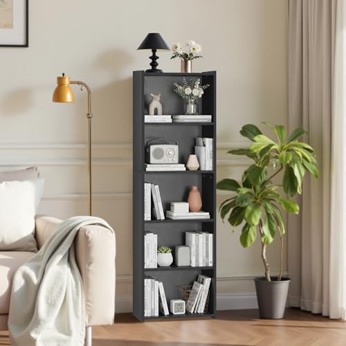 ZENY 5-Tier Shelf Bookcase, Freestanding Wood Storage Display Open Bookshelf for Home Office (Black) - color: Black
