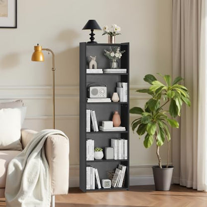 ZENY 5-Tier Shelf Bookcase, Freestanding Wood Storage Display Open Bookshelf for Home Office (Black) - color: Black