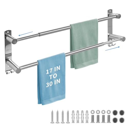 Double Towel Bar, Adjustable 28In Double Towel Racks for Bathroom | Stainless Steel Towel Bar for Bathroom Wall，Drilled-Type Bathroom Towel Holder