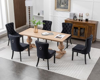 KCC Velvet Dining Chairs Set of 6, Upholstered High-end Tufted Dining Room Chair with Nailhead Back Ring Pull Trim Solid Wood Legs, Nikki Collection Modern Style for Kitchen, Black - color: Black, size: Set of 6