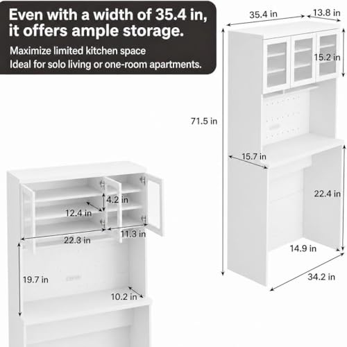 Garvee 71.5" Kitchen Cabinet with Trash Can Storage, Kitchen Trash Can Cabinet with Microwave Stand, 35.4" Wide Kitchen Pantry with Garbage Storage for Dining Room - color: White