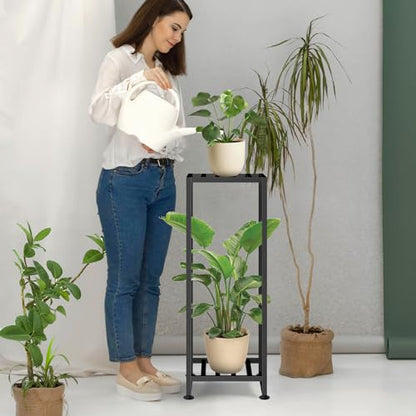 Plant Stand Indoor Outdoor, Wrought Iron Plant Stands 2 Tier Heavy Duty | Metal Pedestal Stand Decorative Flower Stand for Patio Garden Deck Living Room - size: 31''