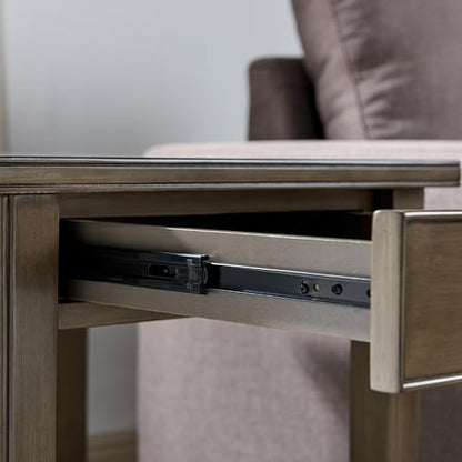 Leick Home Laurent End Table, Solid Wood, with Shelf and Drawer, Smoke Gray, 10507-GR - color: Gray / Pewter