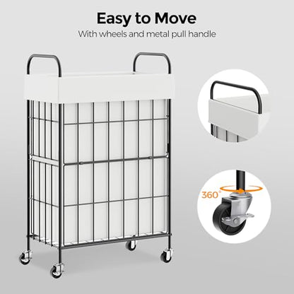 Slim Laundry Hamper, 60L Laundry Basket with Wheels, Clothes hamper with Removable Liner Bag - color: White, size: 60L-1 Section