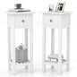 Tangkula 2-Tier Narrow Side Table with Drawer, Acacia Wood Tall End Table for Small Spaces, Farmhouse Slim Bedside Table with Open Shelf, Nightstand for Living Room, Bedroom, No Assembly (2, White) - color: White