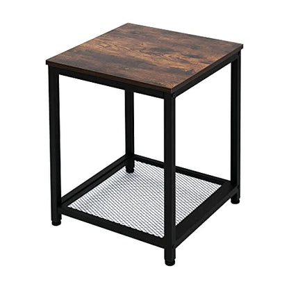 Industrial End 2-Tier Side Table with Storage Shelf Sturdy Easy Assembly Wood Look Accent Furniture with Metal Frame - color: Rustic Brown 3