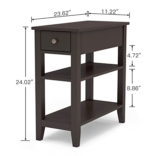 ChooChoo Side Table Living Room, Narrow End Table with Drawer and Shelf, 3-Tier Sofa End Table for Small Space, Espresso - color: Espresso