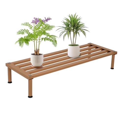 Metal Plant Stand, Rust-proof Aluminum Display Rack, Plants Display Stands Decoration Racks for Living Room Garden Balcony Patio (Wood Color, 31.5Inch Low Leg) - color: Wood Color, size: 31.5Inch Low Leg