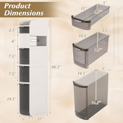 Giantex 6-Tiers Narrow Bathroom Storage Cabinet, Slim Rolling Toilet Paper Organizer w/Drawers, Tissue Box, Movable Plastic Storage Cart for Laundry Living Room Kitchen (17” x 7” x 46.5”(6 Tiers)) - size: 17” x 7” x 46.5”(6 Tiers)