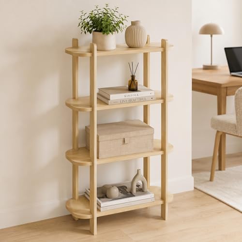 Bookshelf, Wood Shelf Bookcase, Book Shelf 4-Tier, Natural | Modern Open Bookshelf, Freestanding Storage Shelf Organizer, Display Shelf Shelving Unit for Living Room, Bedroom, Office - size: 4-Tier