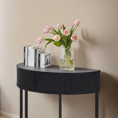 unipaws Half Moon Console Table with Drawer Storage, Narrow Entryway Table | Hidden Cabinet & Lower Shelf, Modern Semi-Circle Hallway Table for Living Room, Small Spaces (31.5" Width) - style: Drawer Storage