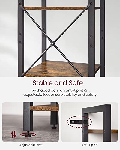 VASAGLE 6-Tier Bookshelf, Bookcase with Steel Frame, Book Shelf for Living Room, Home Office, Study, 11.8 x 15.7 x 73.2 Inches, Industrial Style, Rustic Brown and Ink Black ULLS101B01 - color: Rustic Brown + Ink Black, size: 6 Tiers (11.8"D x 15.7"W x 73.