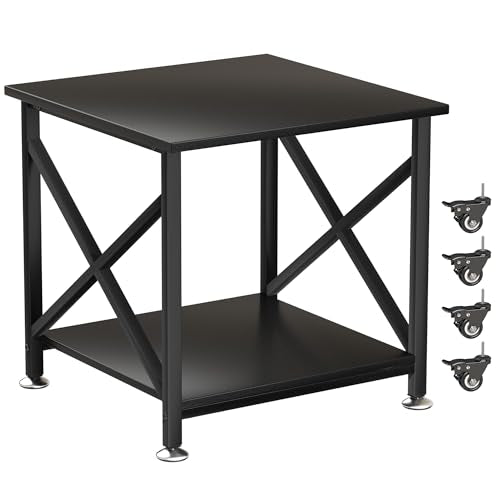 Printer Stand, 23.6 x 23.6 Inches Large Printer Stand with Storage Shelf, 2 Tier Printer Table for Home Office, Rolling Printer Cart with Industrial Wheels, Mini Fridge Stand Table, Black - color: Black