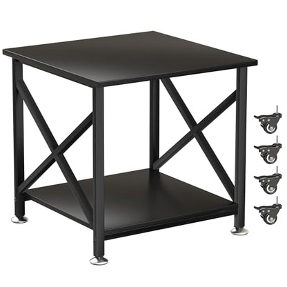Printer Stand, 23.6 x 23.6 Inches Large Printer Stand with Storage Shelf, 2 Tier Printer Table for Home Office, Rolling Printer Cart with Industrial Wheels, Mini Fridge Stand Table, Black - color: Black