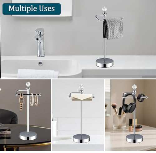 ROLABAM Bath Hand Towel Holder Standing, Stainless Steel Stable Free-Standing Towel Bar for Bathroom Kitchen Countertop, Rustic Towel Ring Stand with Crystal Ball 15.7” H (Polished Chrome, 2 Pack) - color: Polished Chrome-2pcs