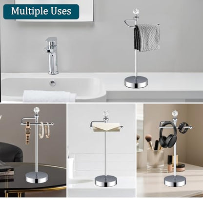 ROLABAM Bath Hand Towel Holder Standing, Stainless Steel Stable Free-Standing Towel Bar for Bathroom Kitchen Countertop, Rustic Towel Ring Stand with Crystal Ball 15.7” H (Polished Chrome, 2 Pack) - color: Polished Chrome-2pcs