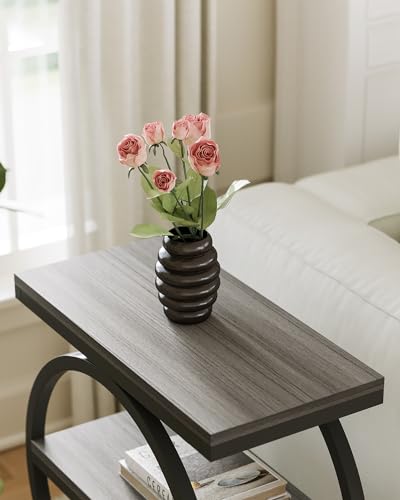 LITTLE TREE End Table Set 2, Side Table with 3 Tiers Shelves, Slim Sofa Side Table for Living Room, Tall Bedside Table Nightstand for Bedroom, Grey and Black - color: Grey