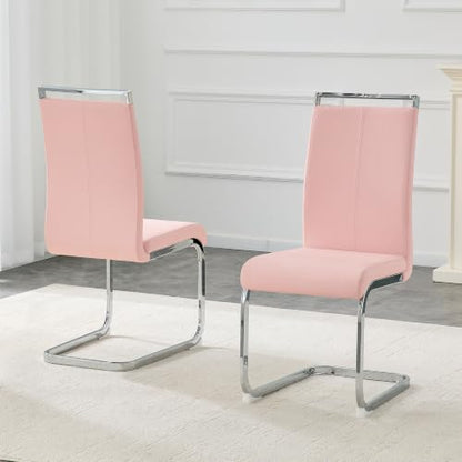 Baysitone Modern Dining Chairs Set of 2, Side Dining Room Chairs, High Back Kitchen Chairs with Faux Leather Padded Seat for Dining Room,Kitchen, Living Room Pink - color: Pink, size: Set of 2