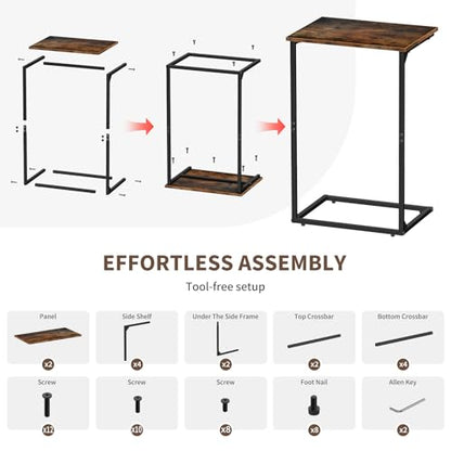 C Shaped End Tables Set of 2, Couch Tables that Slide Under Sofa, High Table TV Trays for Living Room & Bedroom, Modern Side Tables with Sturdy Metal Frame, Rustic Brown (Rustic Brown)