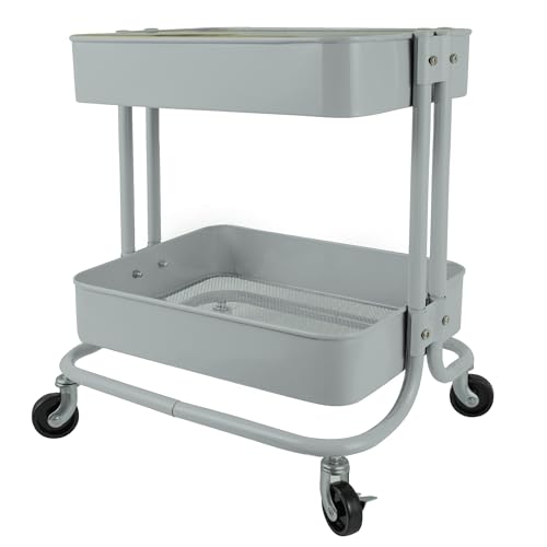PUNP 2 Tier Rolling Cart，Metal Utility Cart with Wheels and Cover for Office Home Kitchen Organization - color: Dark Grey