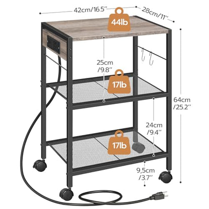 HOOBRO Industrial Printer Stand, 3-Tier Mobile Printer Table, Rolling Cart with Power Outlets and USB Ports, Home Printer Stand with 2 Hooks, for Office, Living Room, Greige and Black BG22UPS01 - color: Greige + Black