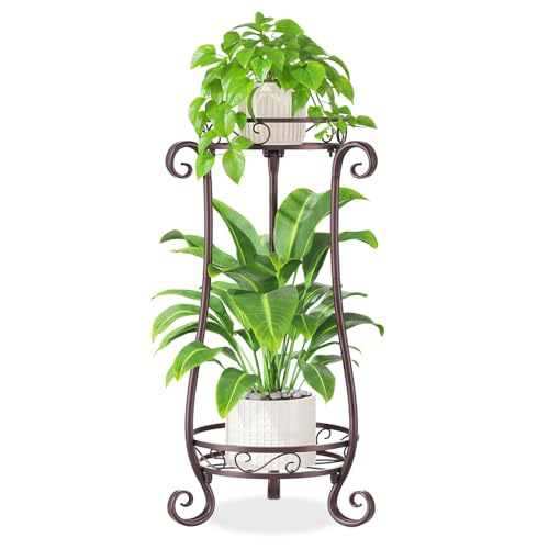 iDavosic.ly 2 Tier Metal Plant Stand Indoor Outdoor, Iron Corner Tall Flower Pot Holder Shelf, 27 Inch Vertical Heavy Duty Display Rack for Patio Porch Living Room Garden, Bronze - color: Violet Bronze, size: 2 Tiers