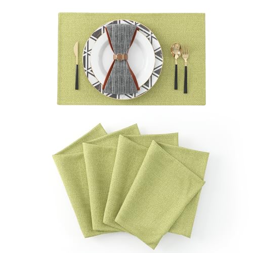 Set of 4,Soft Caddice Faux Linen 2 Side Place Mats Heat Resistant Dining Table Place Mats Kitchen Table Mats 12 x 18 Green - color: Green, size: Rectangular Placemats 12" x 18"