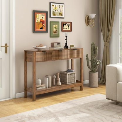 Nasonet Fluted Console Table, Wooden Sofa Table with Storage and Drawers, Farmhouse Behind Couch Table Entryway Table for Entrance, Hallway, Living Room, Brown - color: Brown, style: Modern