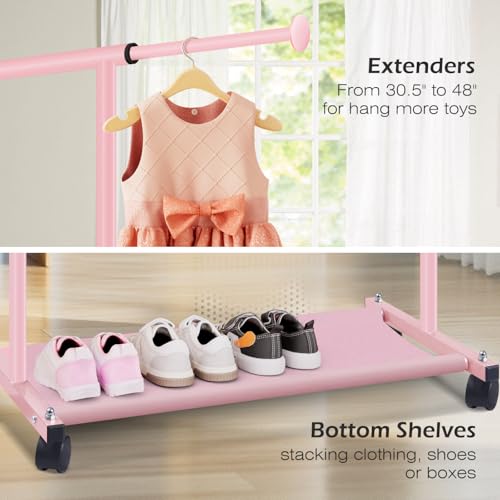 MISSLO Small Garment Racks for Hanging Clothes Rack Mini Kids Clothing Rack Rolling Dress up Storage for Toddler, Baby, Little Girl, Children, Adult(Pink) - color: Pink
