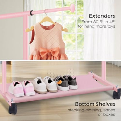 MISSLO Small Garment Racks for Hanging Clothes Rack Mini Kids Clothing Rack Rolling Dress up Storage for Toddler, Baby, Little Girl, Children, Adult(Pink) - color: Pink