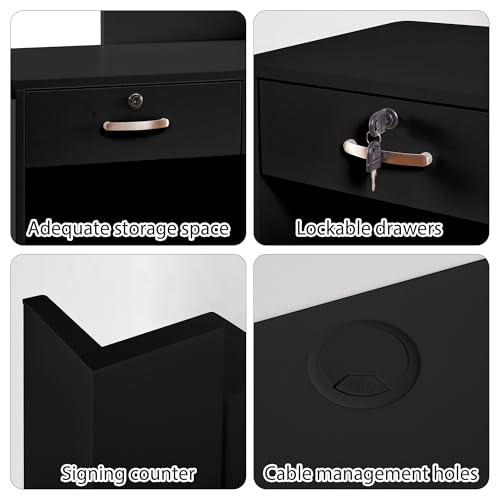 Reception Desk with Counter,Small Front Desk with Two Lockable Drawers,Cable Management Holes,Counter Table for Salon Lobby Office Home (Black) - color: Black