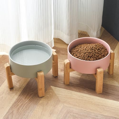 8'' Ceramic Raised Dog Bowl - 70Oz Dog Food & Water Bowl with Elevated Non-Slip Bamboo Stand, Dishwasher & Microwave Safe, Anti Vomiting Heavy Duty Pet Bowl for Medium and Large Dogs, Pink - color: 1 x Bowl + Stand - Pink, size: 8 inch