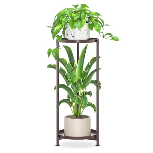 iDavosic.ly 2 Tier Corner Plant Stand Indoor, Tall Vertical Metal Flower Heavy Duty Pot Holder Shelf Outdoor for Patio Porch Living Room, Bronze - Round - color: Violet Bronze, size: 2 Tiers
