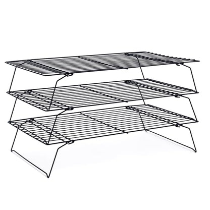 Cooling Rack for Baking 3 Tiers, 16" x 10" Cookie Cooling Wire Rack Stackable Collapsible Nonstick, Stainless Steel Baking Cooking Cooling Racks with Optimum Air Flow, Black - color: Black, size: 16"x10"-3Tier