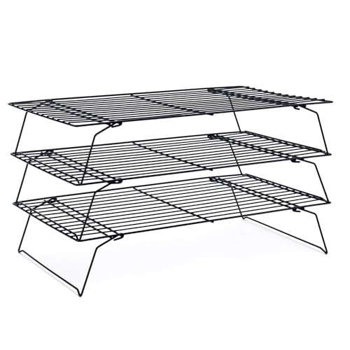 Cooling Rack for Baking 3 Tiers, 16" x 10" Cookie Cooling Wire Rack Stackable Collapsible Nonstick, Stainless Steel Baking Cooking Cooling Racks with Optimum Air Flow, Black - color: Black, size: 16"x10"-3Tier