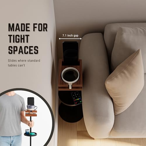 Drink Table for Small Spaces - Slim Pedestal Side Table with Real Wood Top & Stable Base for Coffee & Cocktails - Ideal for Tight Living Room & Bedroom Spaces (Walnut) - color: Walnut