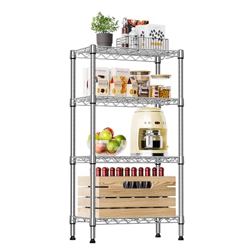 IZEUK 4 Tier Steel Storage Shelves, Heavy Duty Metal Shelf Wire Shelving Rack for Pantry, Kitchen, Living Room, or Office Organization (11.8" D x 21.7" W x 39.5" H, 1000LBS, Chrome) - color: Chrome, size: 4 Tier, 11.8" D x 21.7" W x 39.5" H