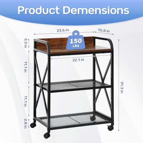 KATHY&BOB Rolling Kitchen Microwave Cart, 3 Tier Microwave Table Stand with Storage, Kitchen Utility Carts on Lockable Wheels, Small Coffee Cart Shelf Rack Organizer for Living Room Office Balcony