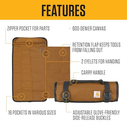 Carhartt Utility Roll Organizer, Durable, Water-Resistant Tool Roll, Black, 16 Pocket - color: Black, size: 16 Pocket