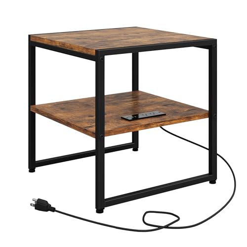 Tatub 20IN Rustic Brown End Table with Charging Station & USB Ports Outlets | Versatile Mini Fridge Table Printer Stand Nightstand for Bedroom Living Room - color: Rustic Brown