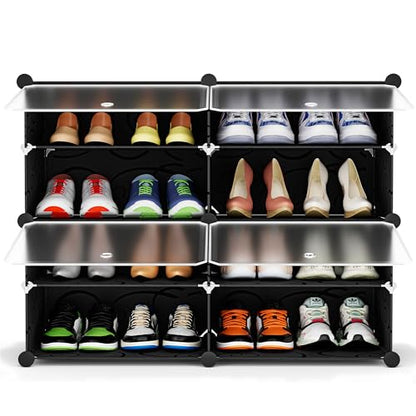 HOMIDEC Shoe Rack, 4 Tier Shoe Storage Cabinet 16 Pair Plastic Shoe Shelves Organizer for Closet Hallway Bedroom Entryway Black - color: Black, style: 2 by 4