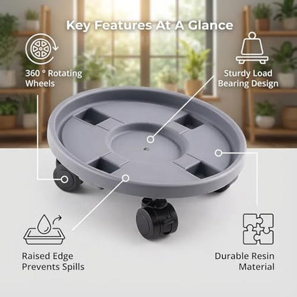 Rolling Plant Stand with Wheels 3 Pack 15.7 Inch Plant Caddy with Wheels Heavy Duty Plant Dolly Roller Base with Wheels Round Flower Pot Rack Holder Planter Trolley Tray, Grey - color: Grey, size: 15.7 inch
