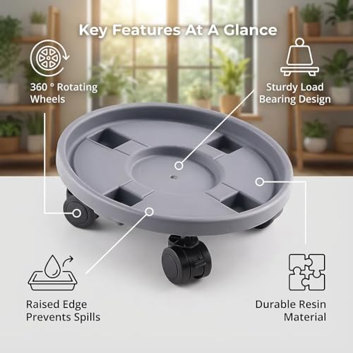 Rolling Plant Stand with Wheels 3 Pack 17.3 Inch Plant Caddy with Wheels Heavy Duty Plant Dolly Roller Base with Wheels Round Flower Pot Rack Holder Planter Trolley Tray, Grey - color: Grey, size: 17.3 inch