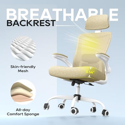 Ergonomic Office Chair for Long Hours, Padded Lumbar Support for Lower Back Relief, 330 lb Capacity, Comfortable Computer Desk Chair for Home Office, Computer & Study